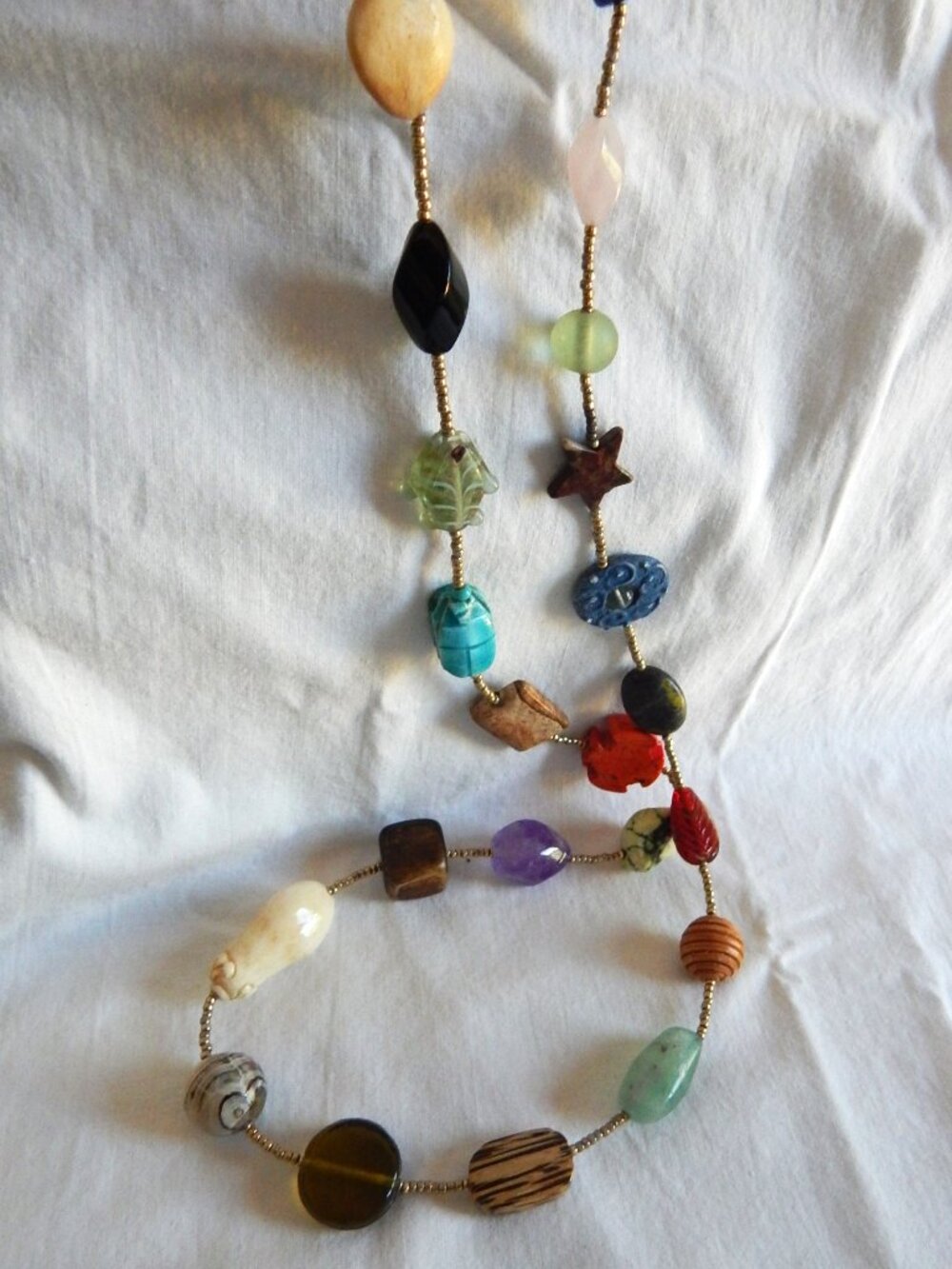 Gemstone, Art Glass, Beaded Necklace - 36"